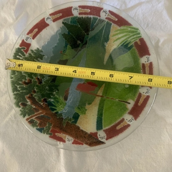 Peggy Karr Fused Glass Trinket Bowl Golf Green Flag Plate 8.25” Gift Collector - Picture 8 of 9
